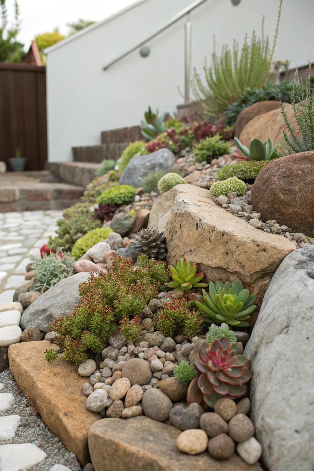 An engaging rock display imparts texture and depth to your outdoor setting.