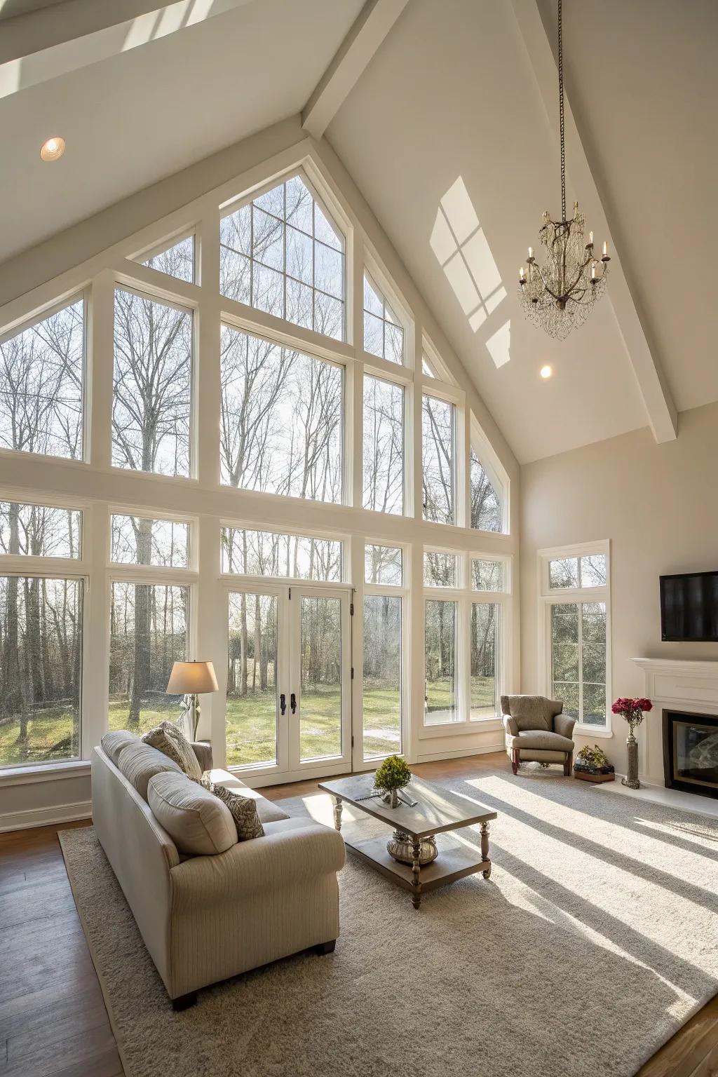 Fill your living area with daylight using expansive windows.