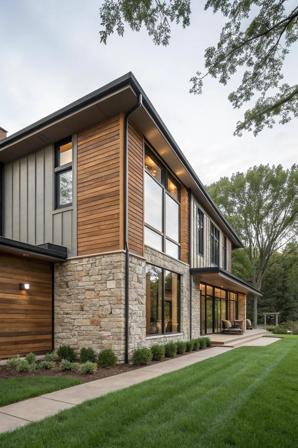 Vibrant exterior with cladding made of diverse materials
