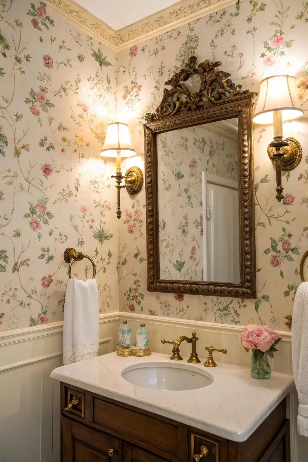 Sophisticated wallpaper bestows a dash of Victorian grandeur.