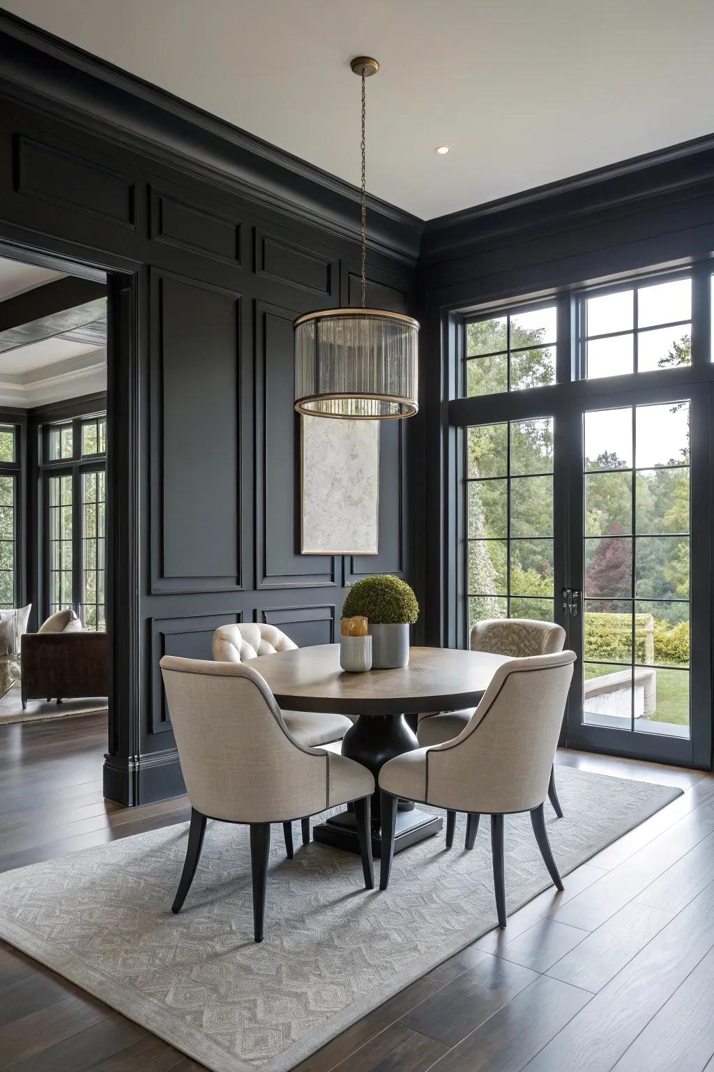 Deep trims create a stunning contrast against lighter walls and furniture.