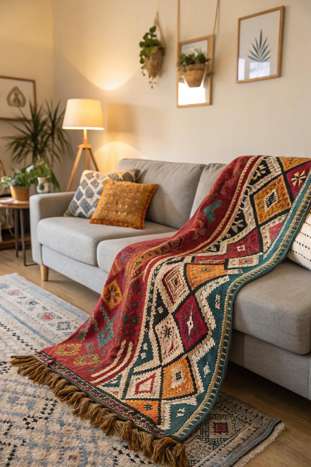 A Moroccan rug enlivening a modern living space with warmth and color.