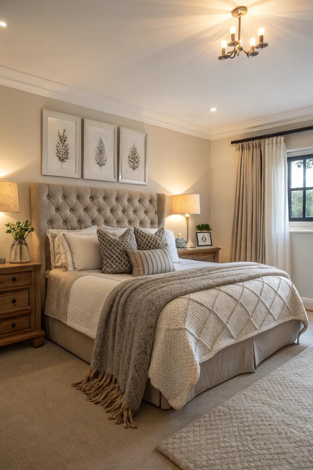 A peaceful bedroom designed for ultimate comfort and rest.