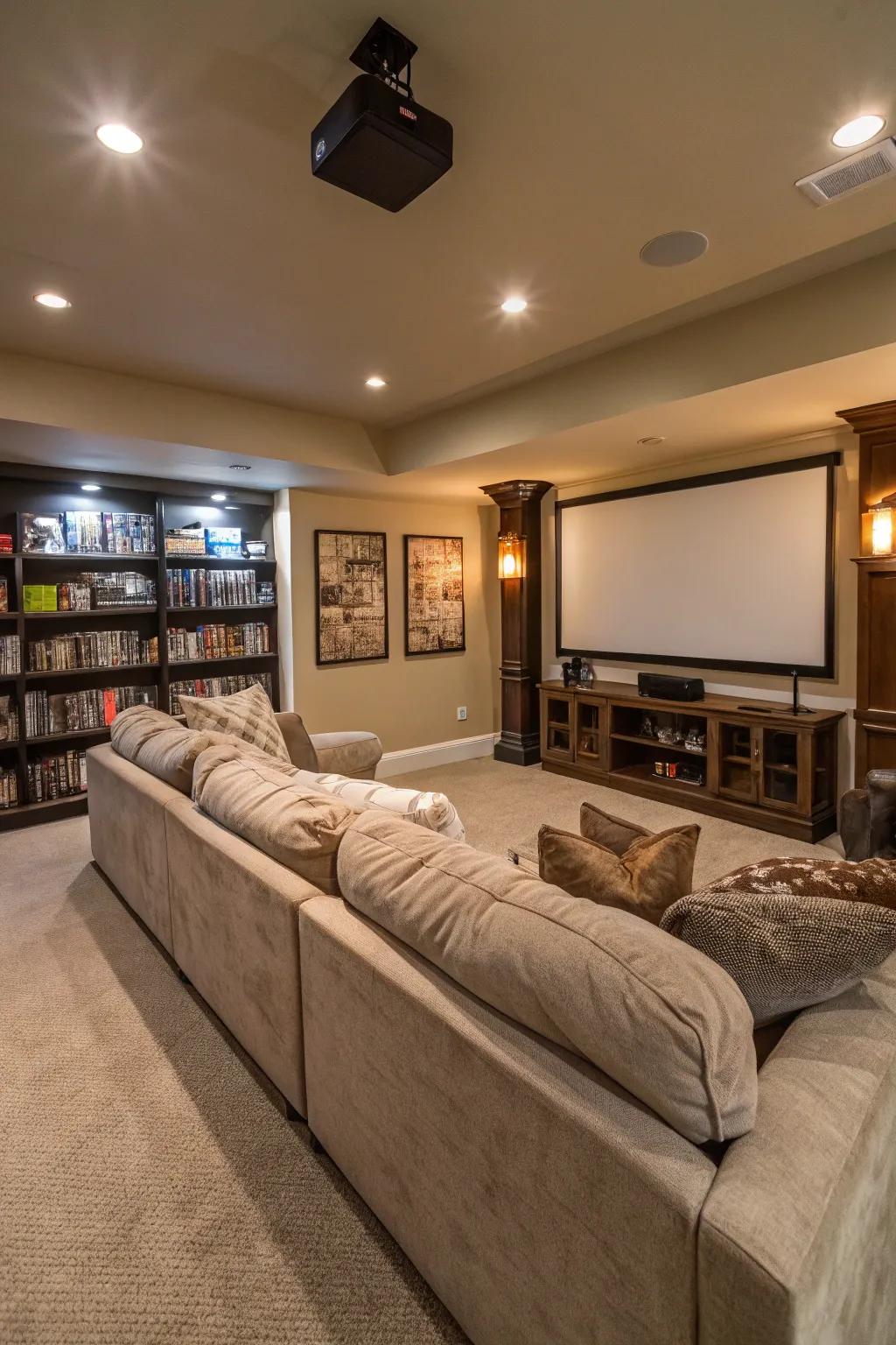 All-encompassing sofas amplify the comfort of movie nights.