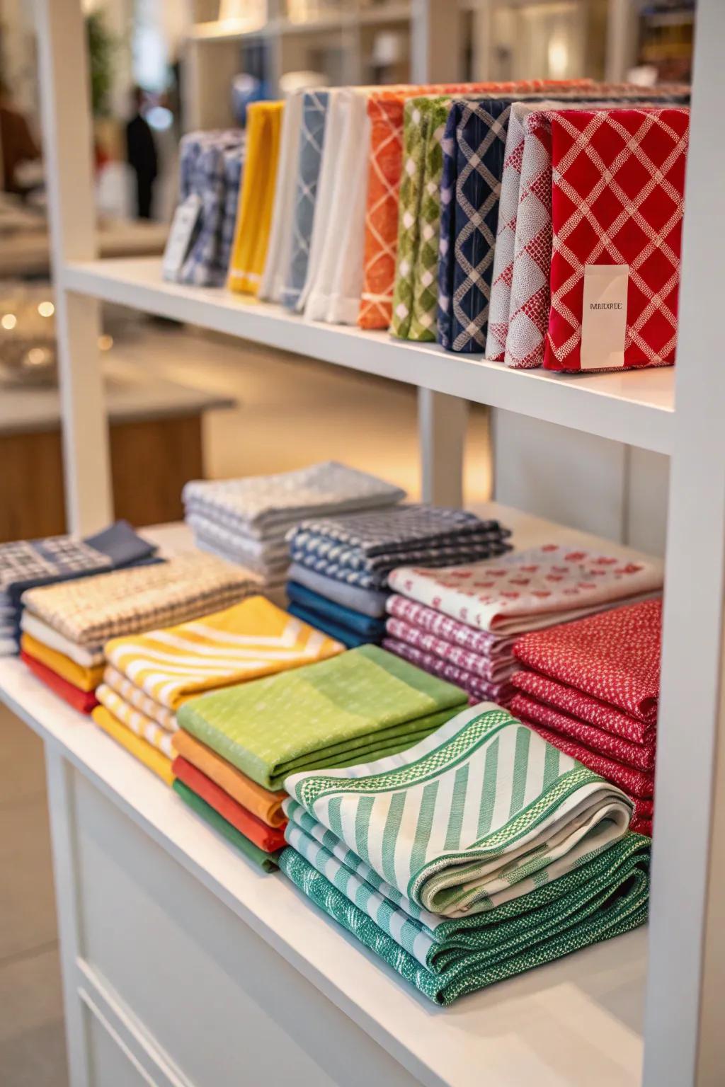 Napkins artfully placed on shelves, contributing a refined decorative element to the space.