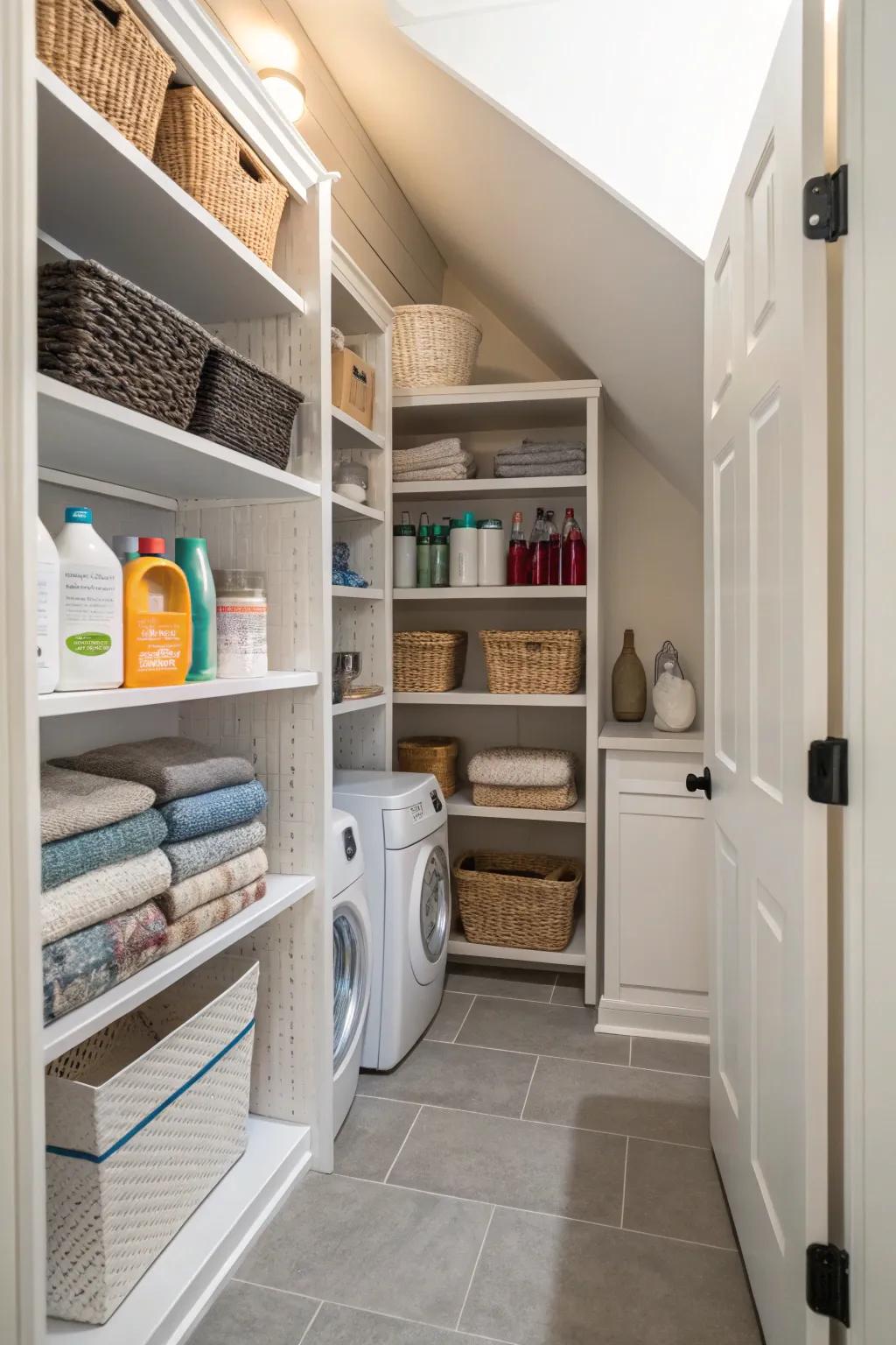Convert corners into practical storage spots with clever shelving designs.