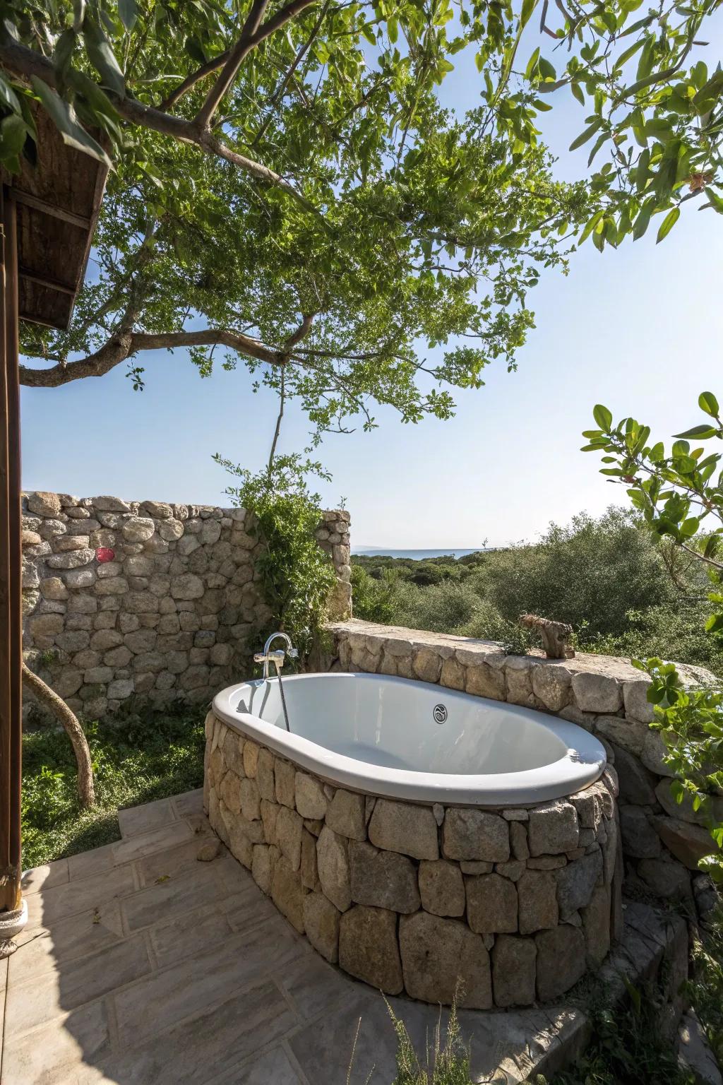 Design a rock retreat for a harmonious bathing experience.