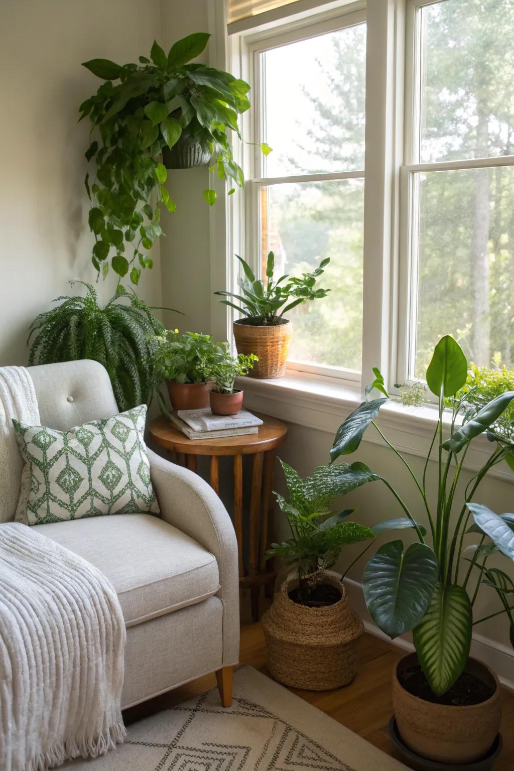 Plants breathe vitality into a bedroom, rendering it vibrant and new.