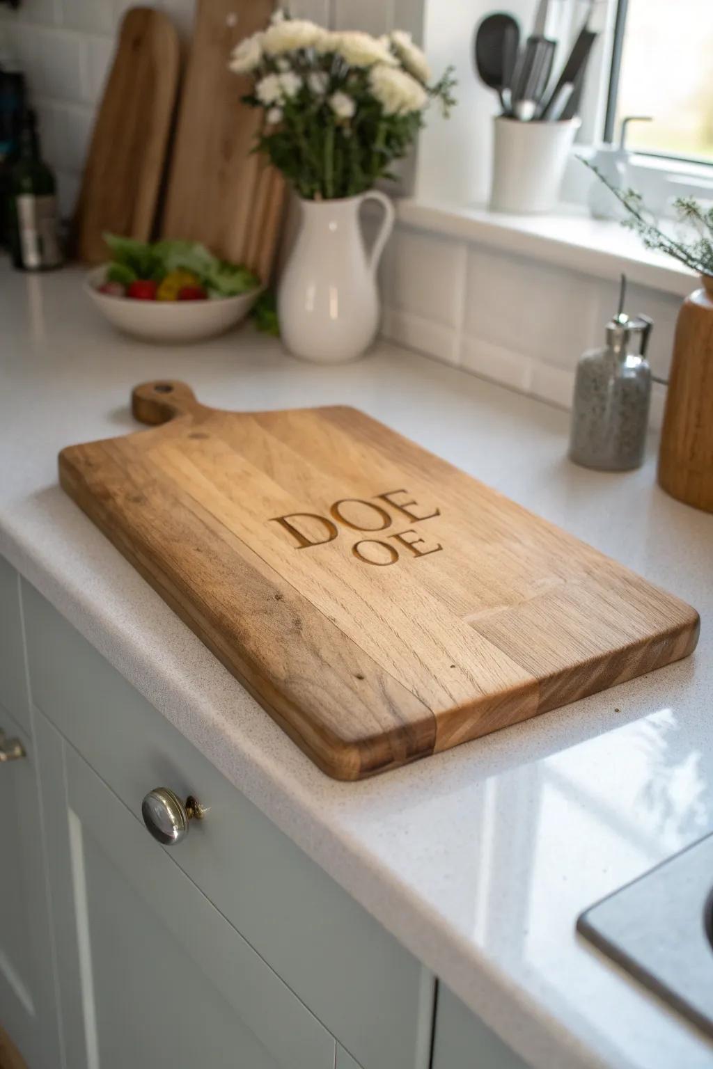 A personalized chopping board adds a unique element to every kitchen.