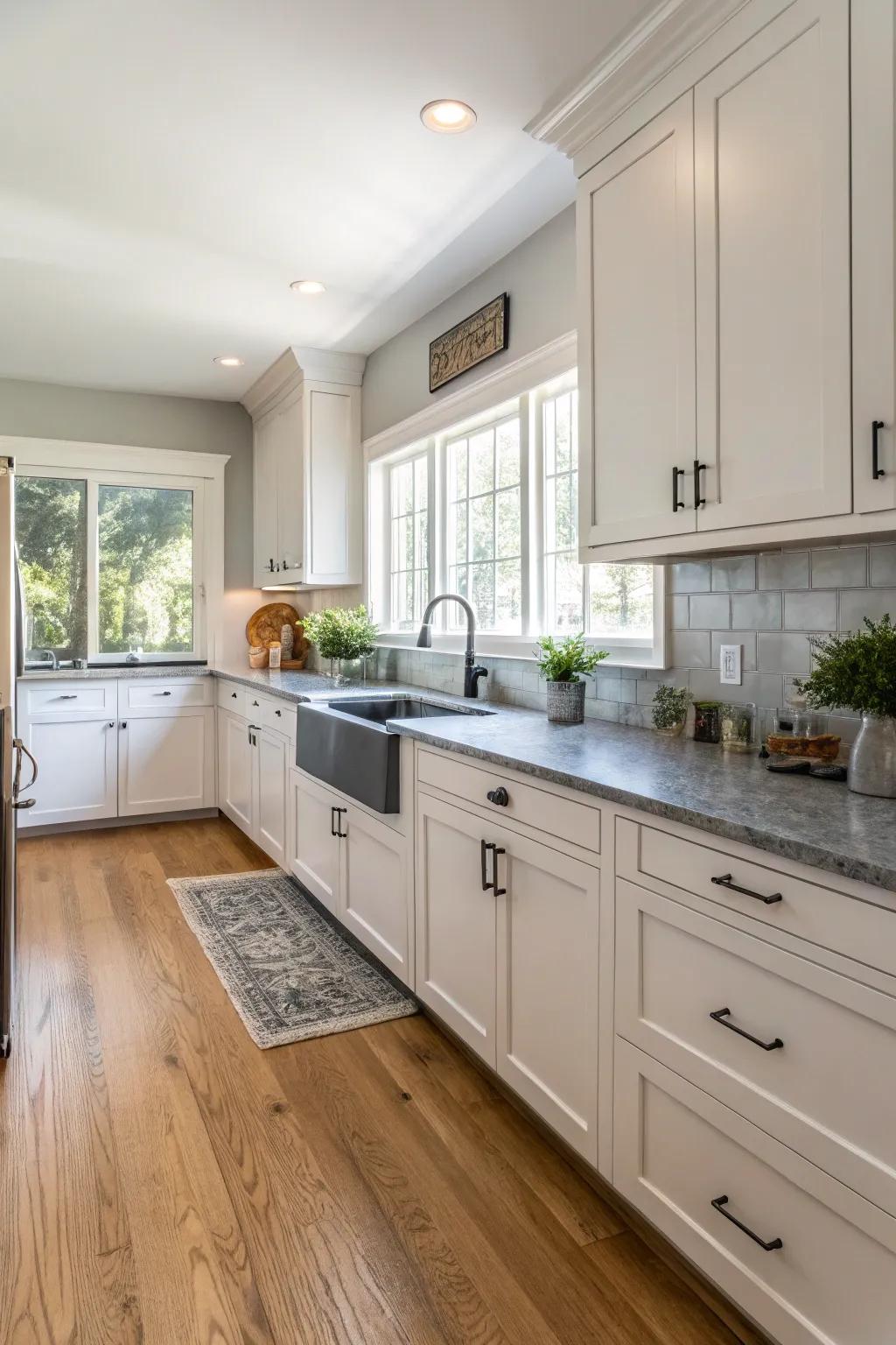 Gentle shades beautifully enhancing oak flooring.