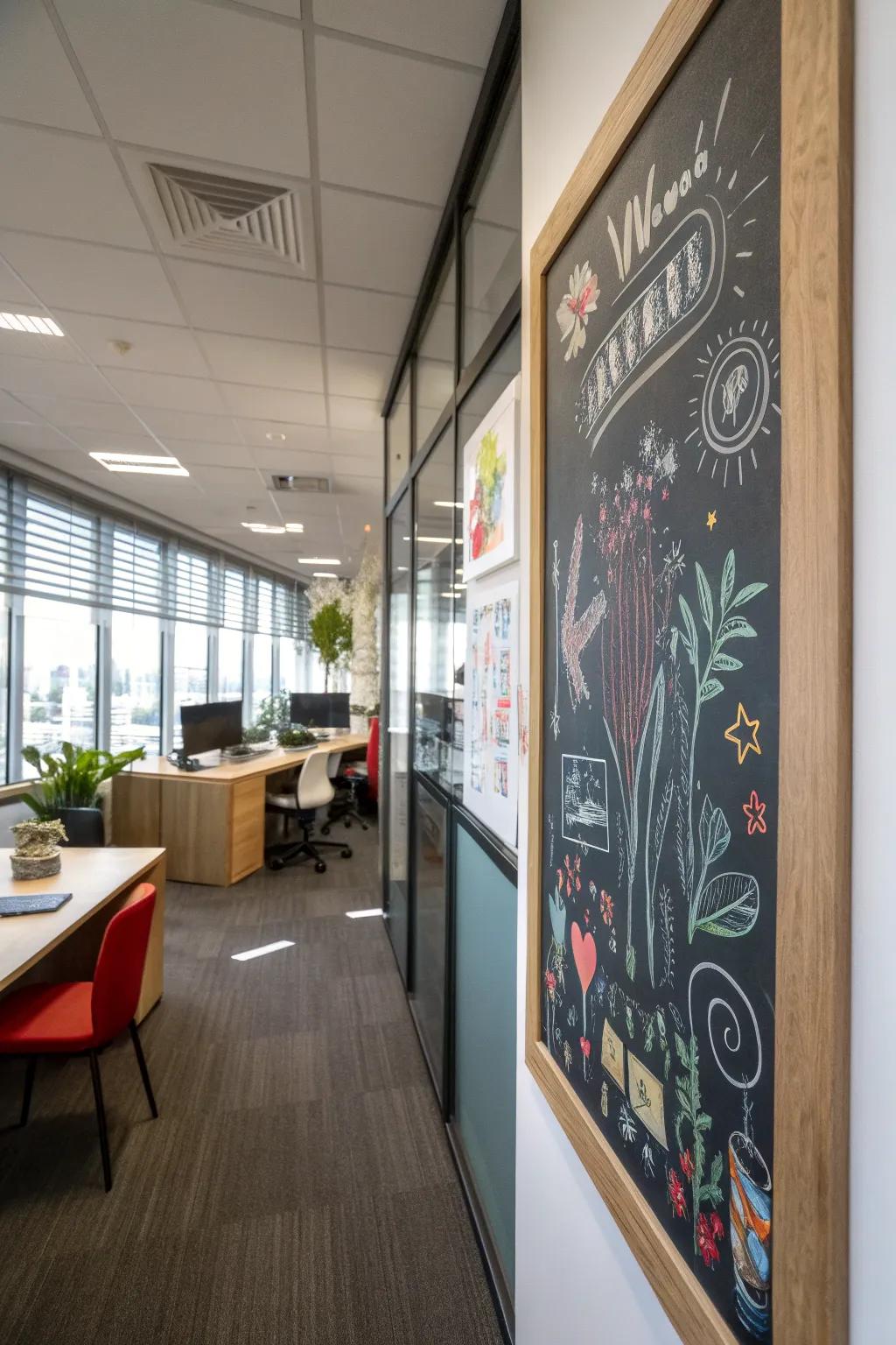 Get ideas for your workspace from framed chalkboard art.