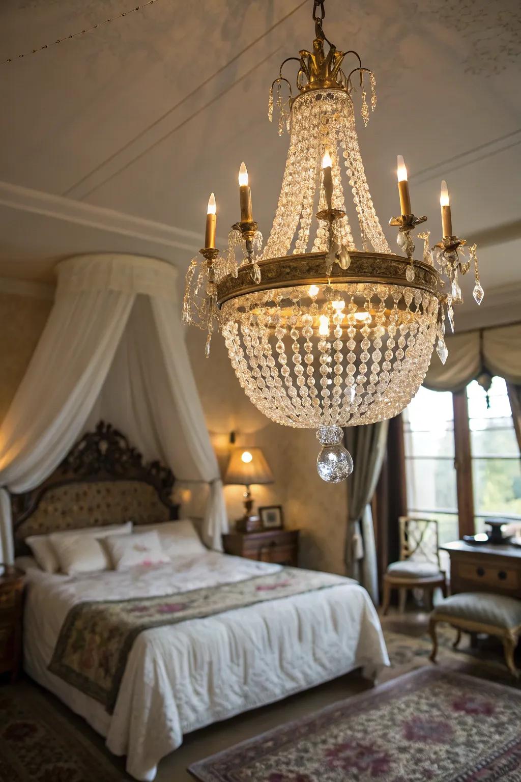 A sparkling light fixture introduces instant allure and refinement.