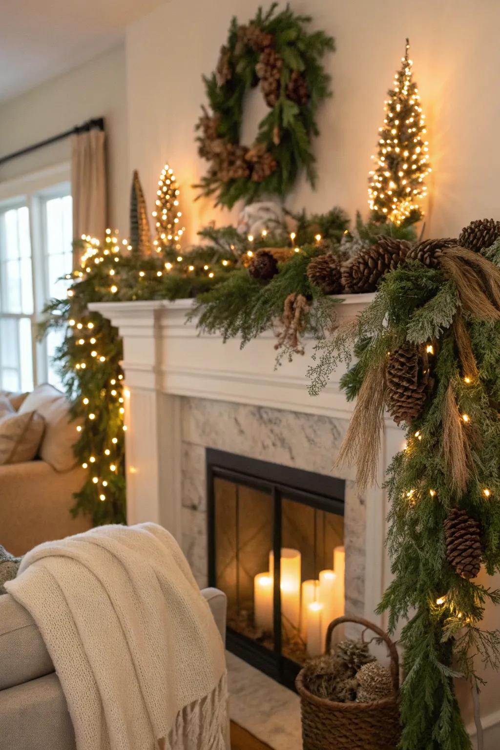 Verdant tendrils of greenery infuse a crisp and organic nuance into holiday decor.
