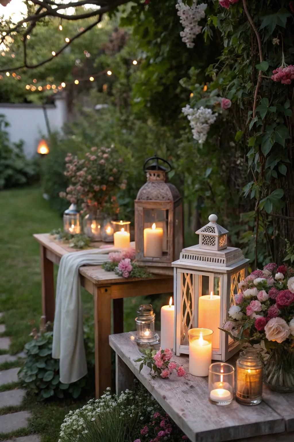 A delightful assortment of lanterns and candles perfect for evening festivities.