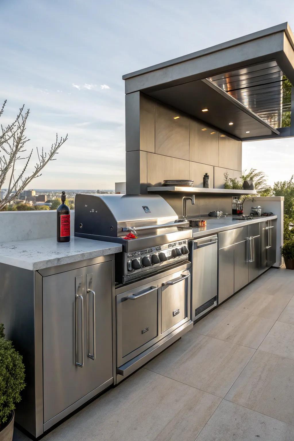 Stainless steel backsplashes bring a pristine and modern element to any outdoor kitchen.