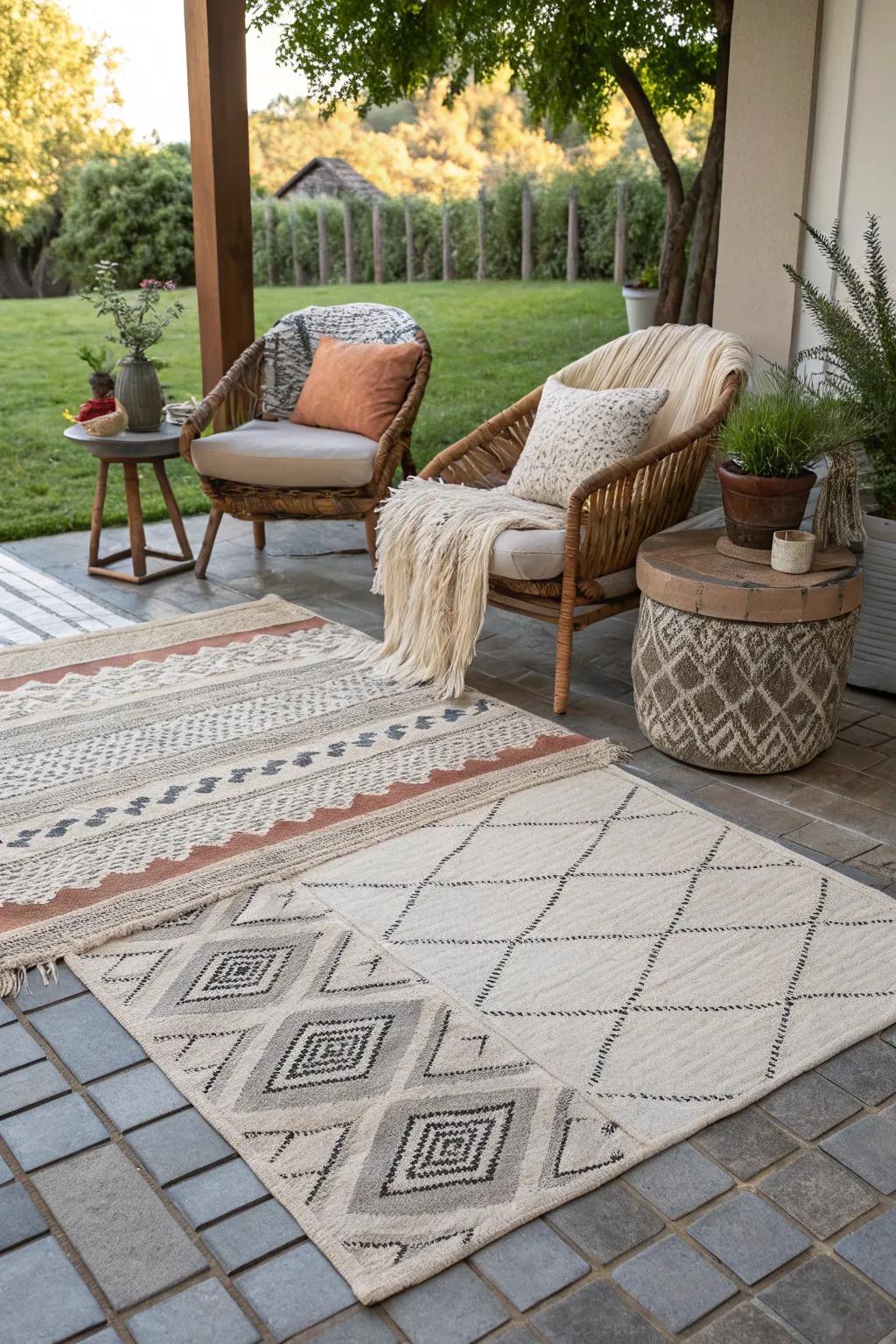 Amplify texture and depth through layering rugs.