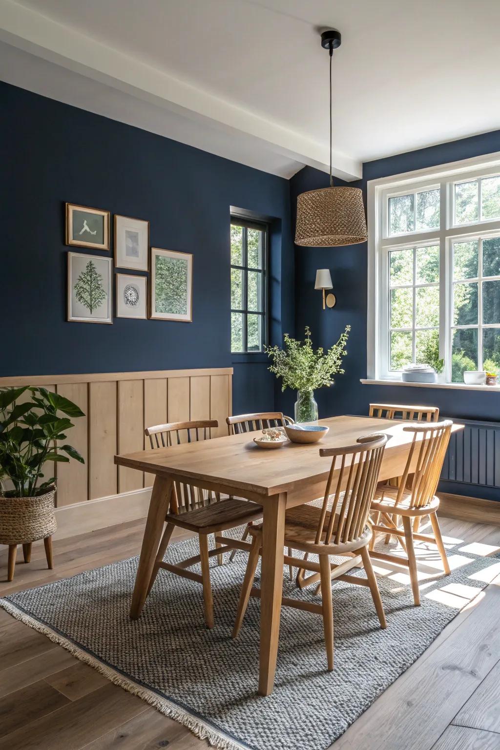 Bold colors establish a dramatic and chic atmosphere.