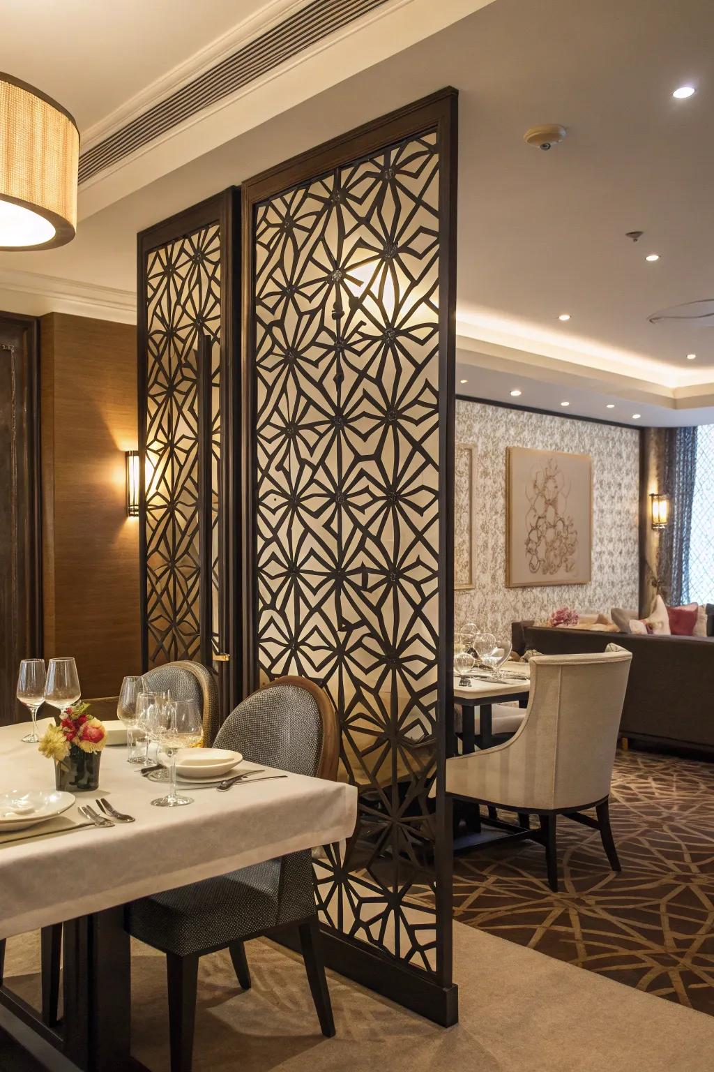 Geometric partitions operate as practical art installations.