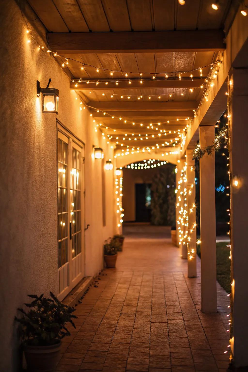 Gentle string lights conjure an inviting and enchanting atmosphere in your entryway.