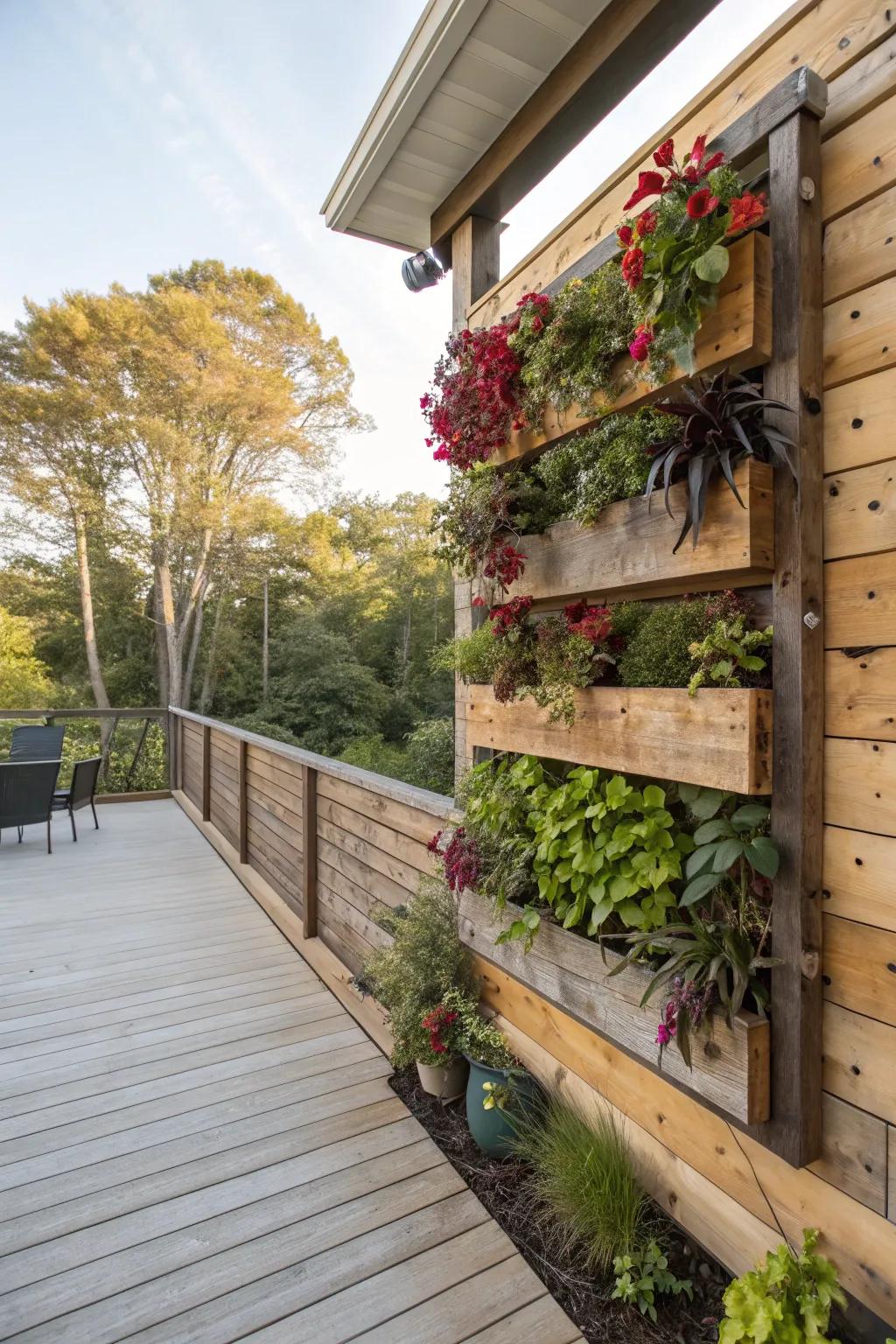 A lively green wall set against a wooden backdrop.