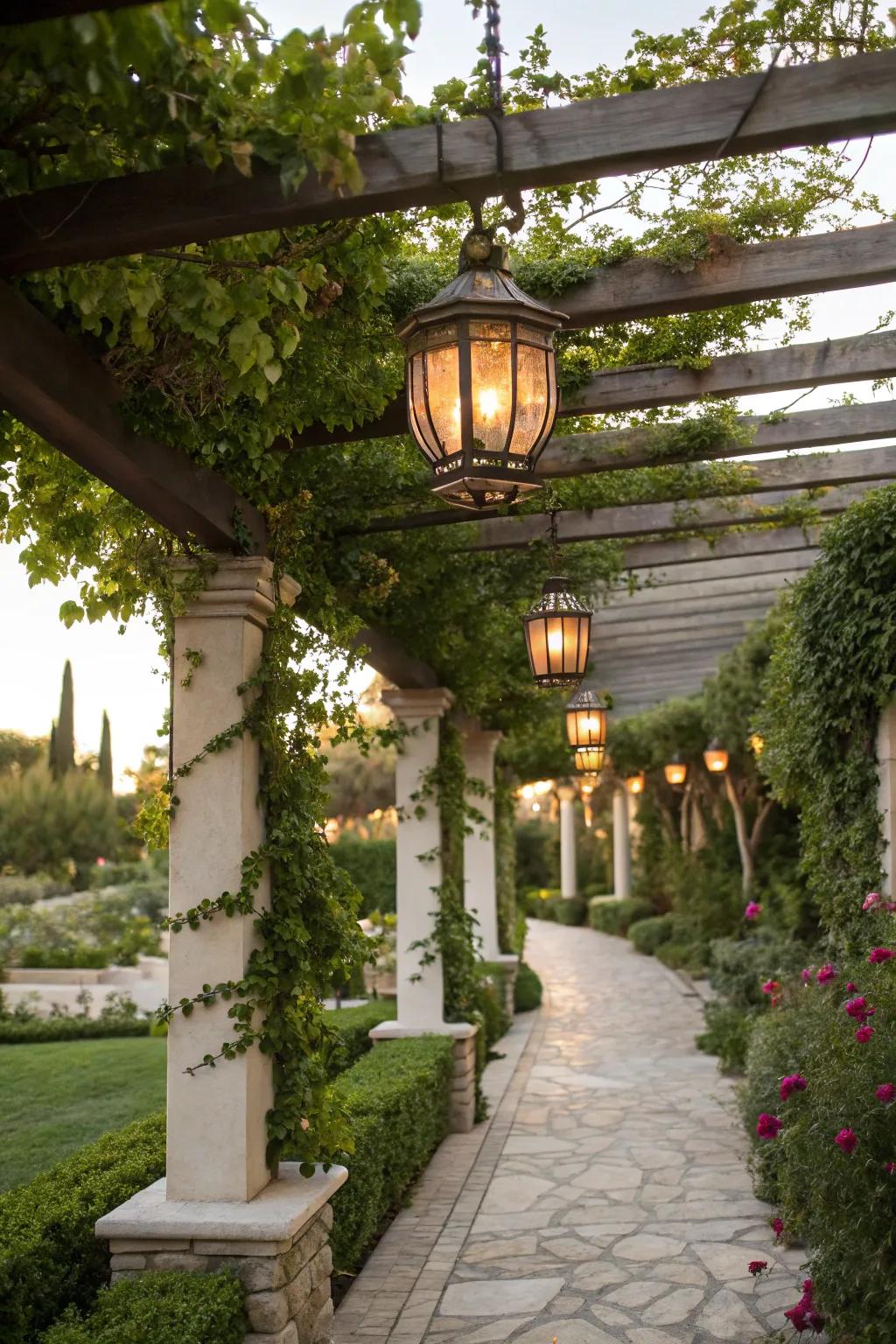 Glowing cages infuse your open-air retreat with sophistication.