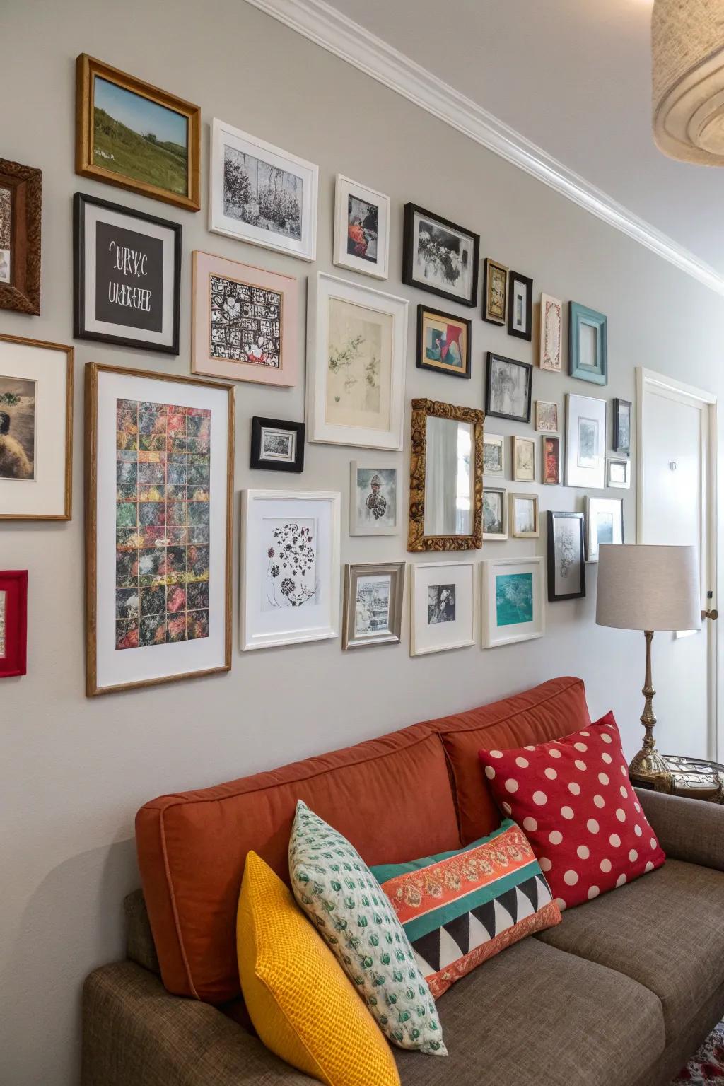A varied assortment of frames infuses warmth and individuality into your area.