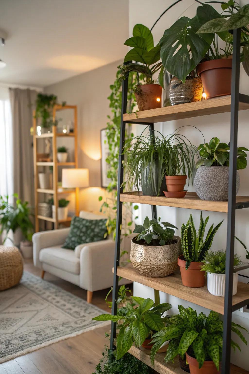 Transform your shelving into a verdant masterpiece.