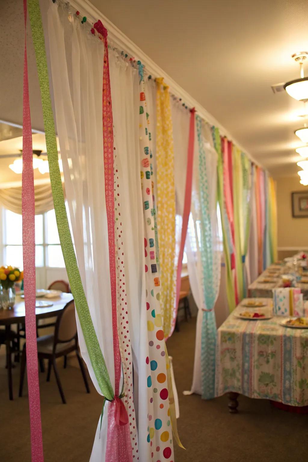 Include a whimsical touch with drape-style cloth curtains.