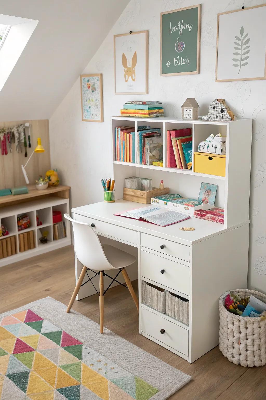 Adaptable furniture maximizes room and maintains organization.