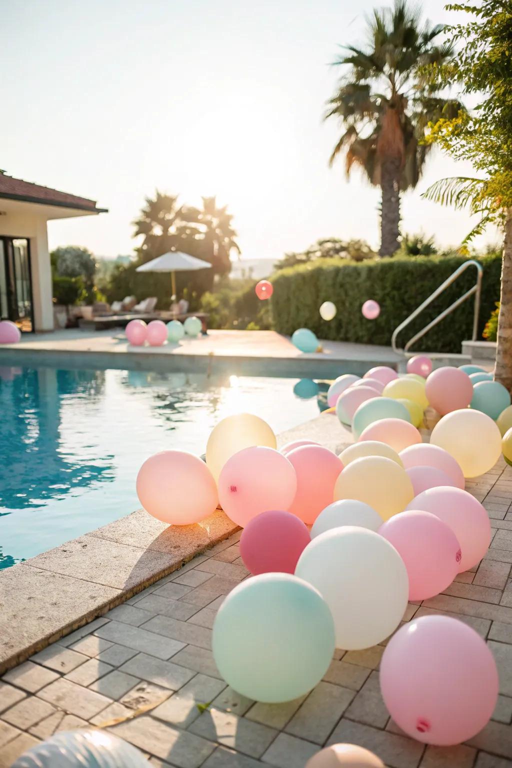 Pastel-toned spheres introducing a festive atmosphere to the poolside.
