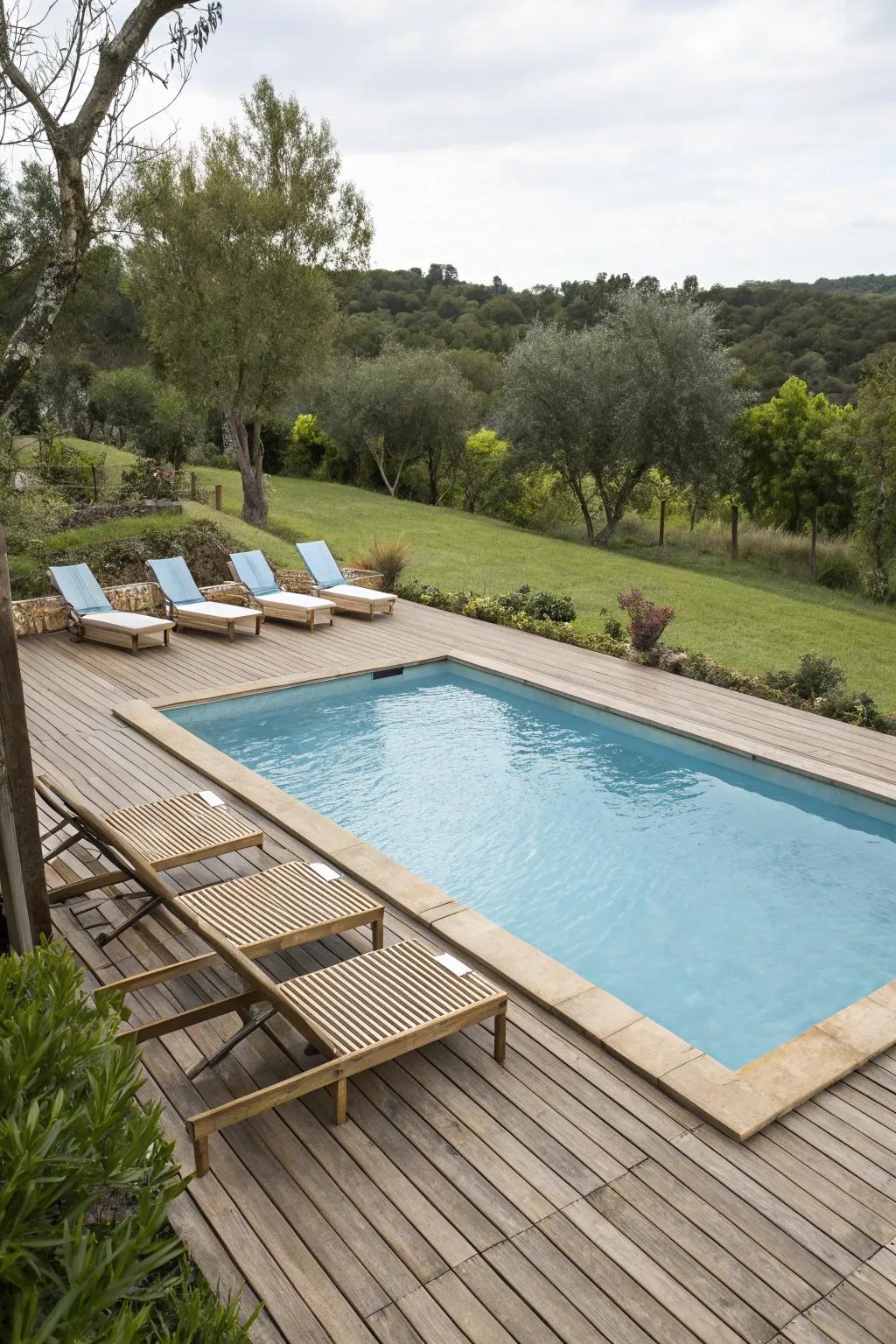 Wood decks bring a warm and natural touch to your poolside.