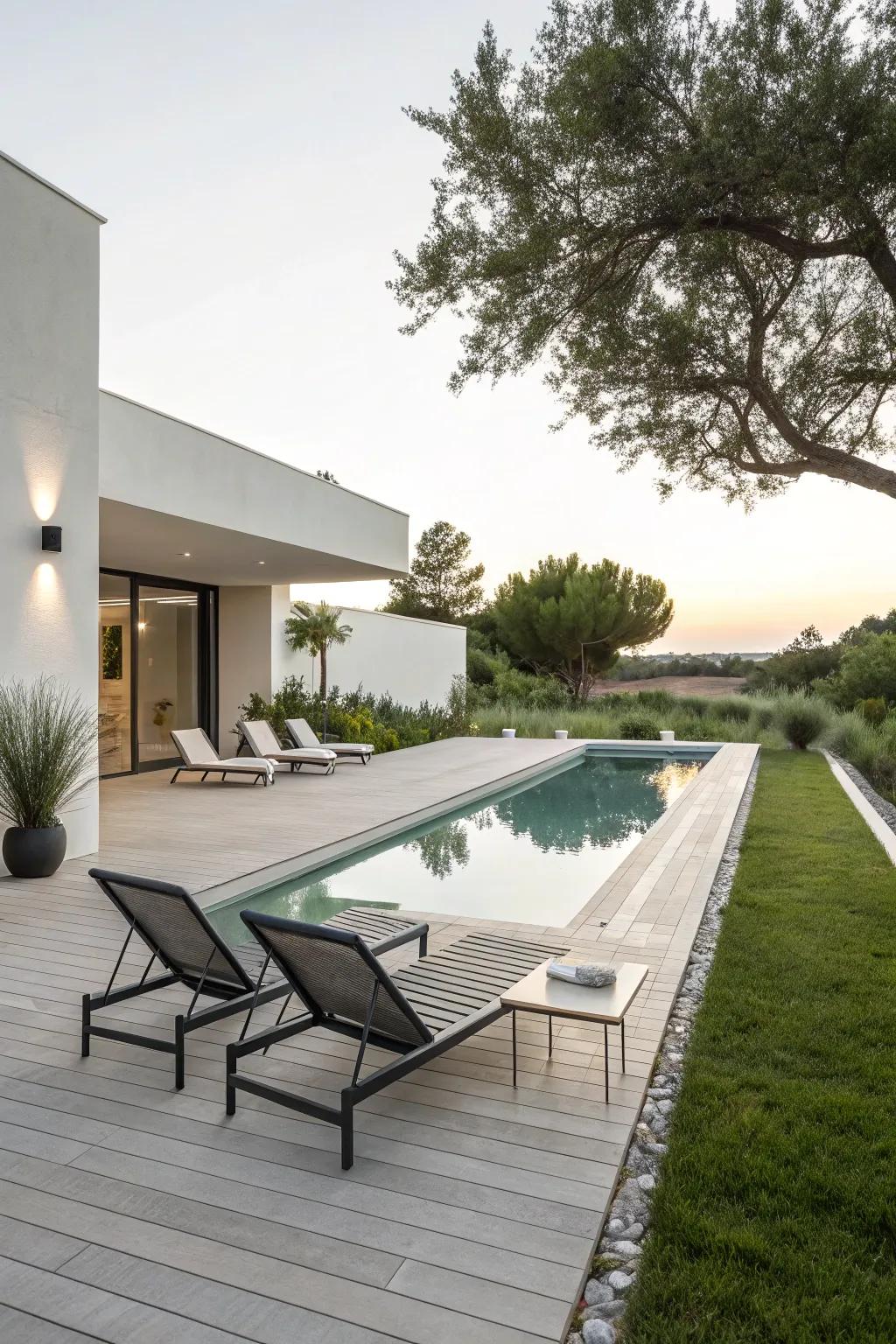 Create an elegant ambiance with contemporary minimalist pool decking.