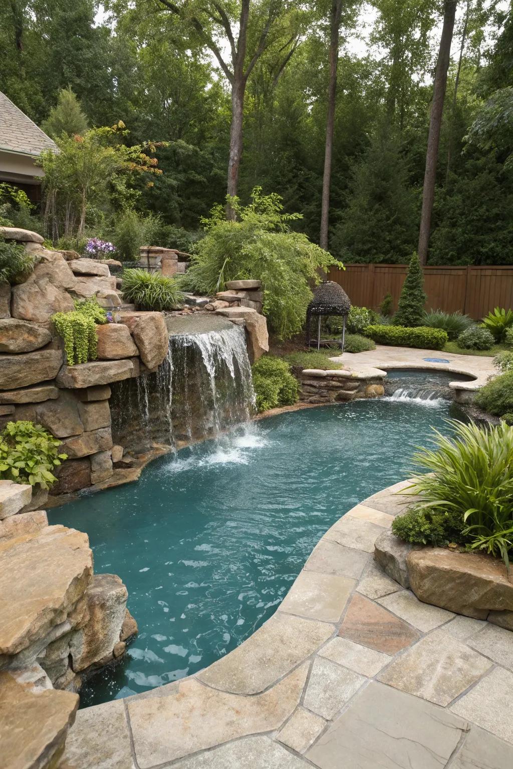 Allow the calming soundscapes of a cascade feature to enrich your pool experience.