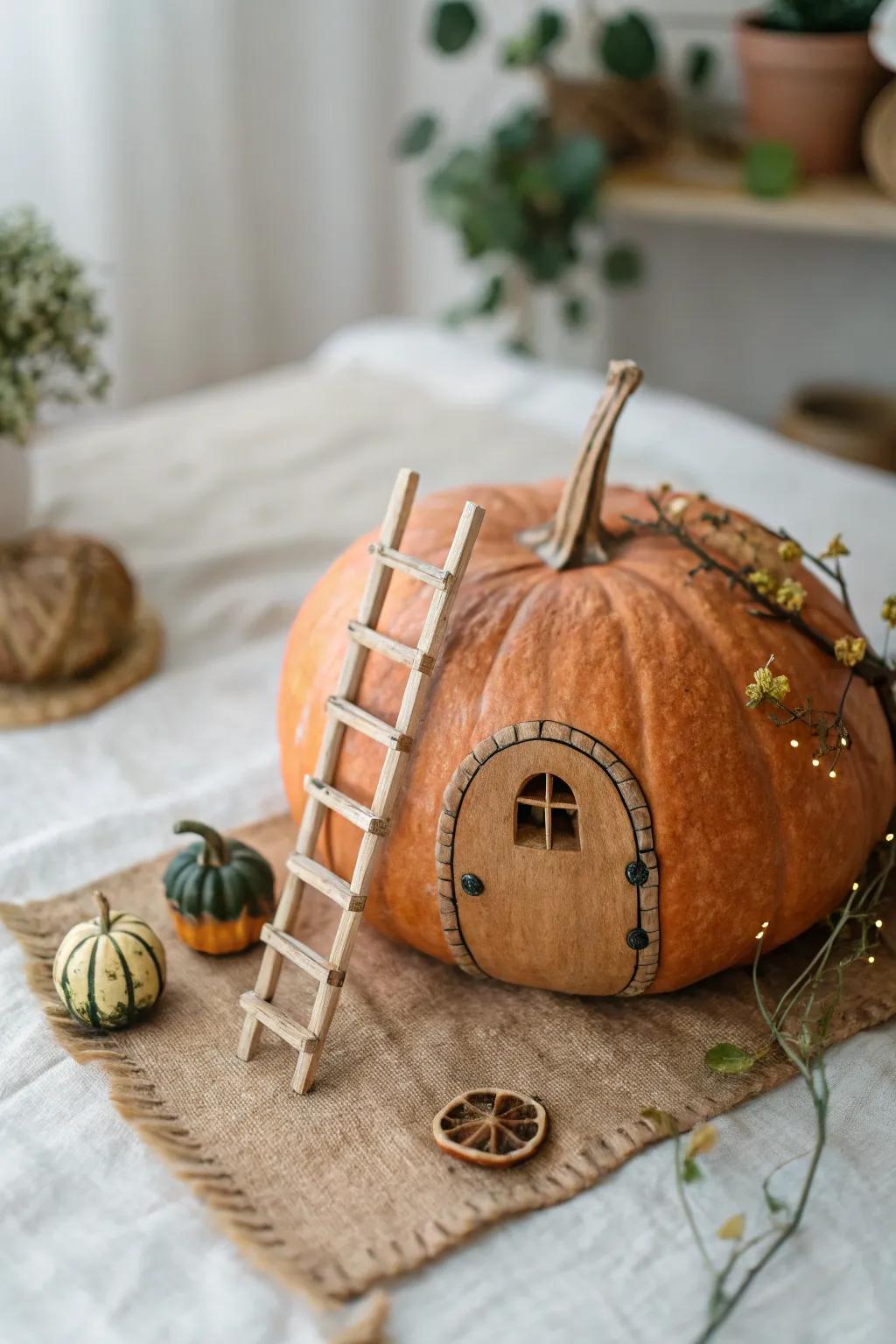 Ascend to sorcery with this branch rung to your pumpkin pixie residence.