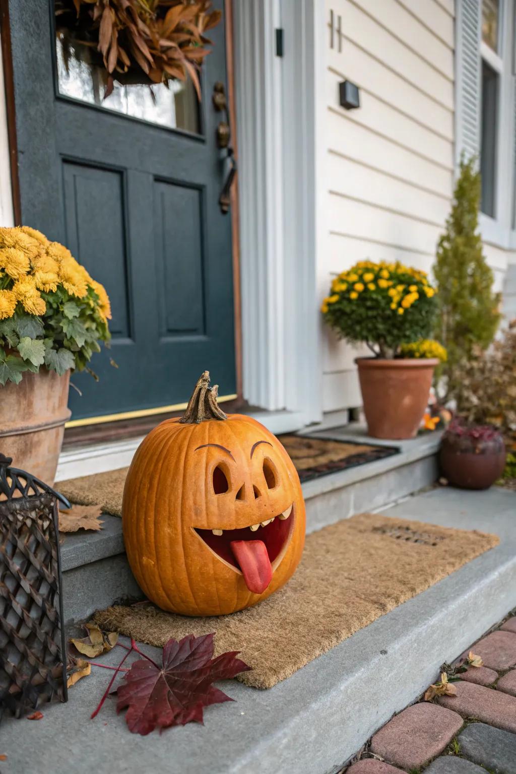 A humorous pumpkin design that adds fun to your Halloween setup.