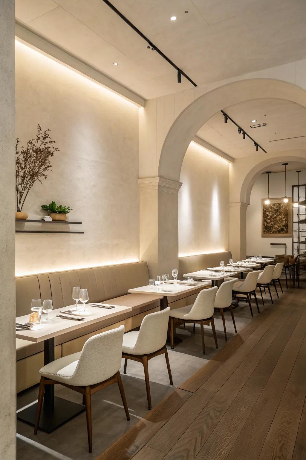 A modern, pared-down design establishes an elegant and expansive culinary setting.
