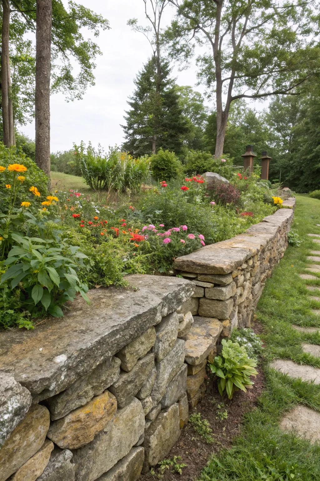 Natural stone retaining walls exude an ageless elegance.