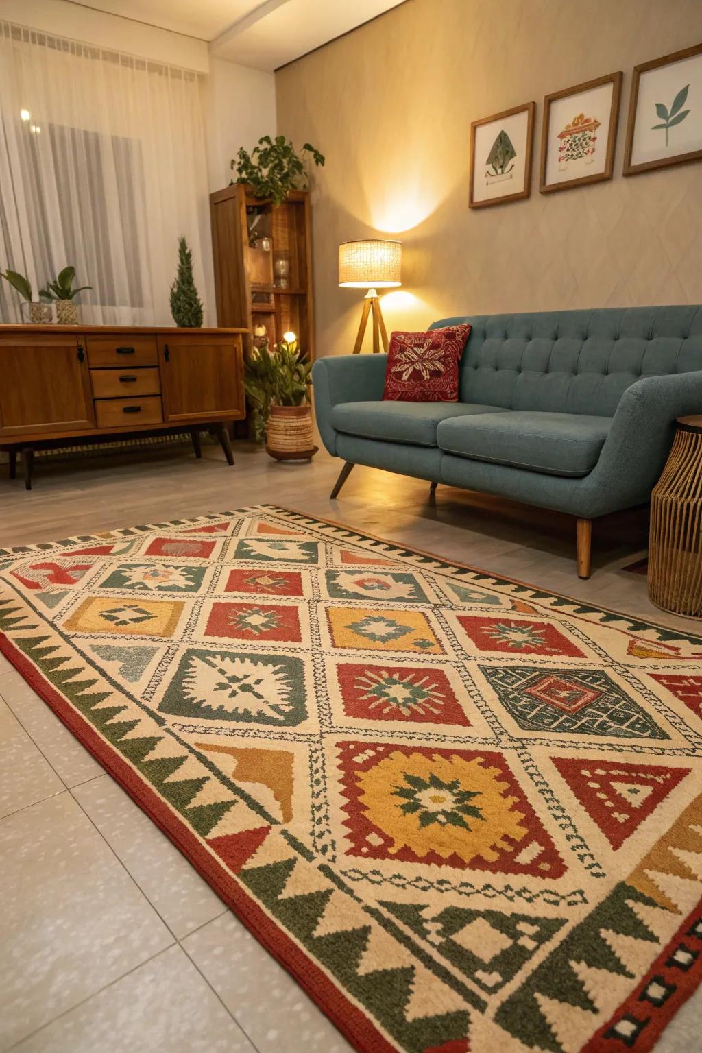 Bestow charm with a graphical motif floor covering.