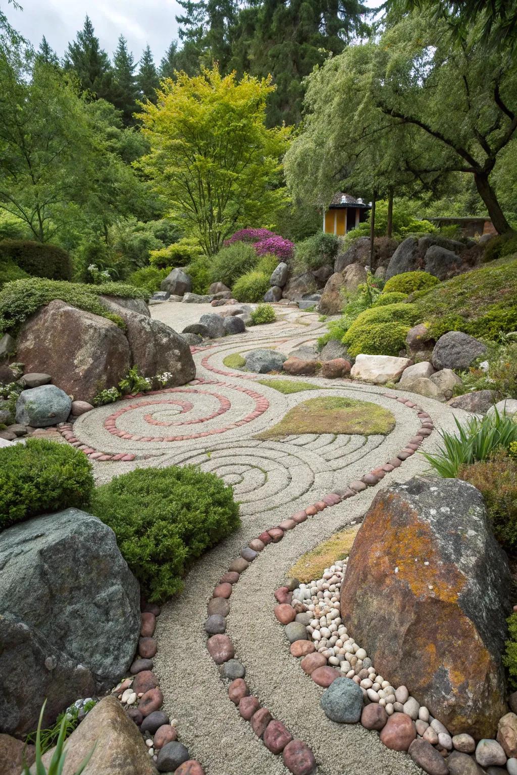 Unleash your imagination with patterns made of stone in your garden.