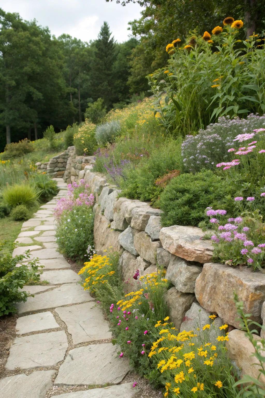 Authentic stone walls that effortlessly blend with the surrounding setting.