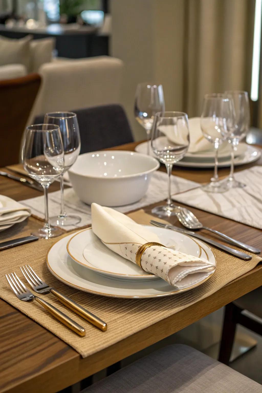Uplift your table with stylish tableware and polished silverware for a dash of elegance.