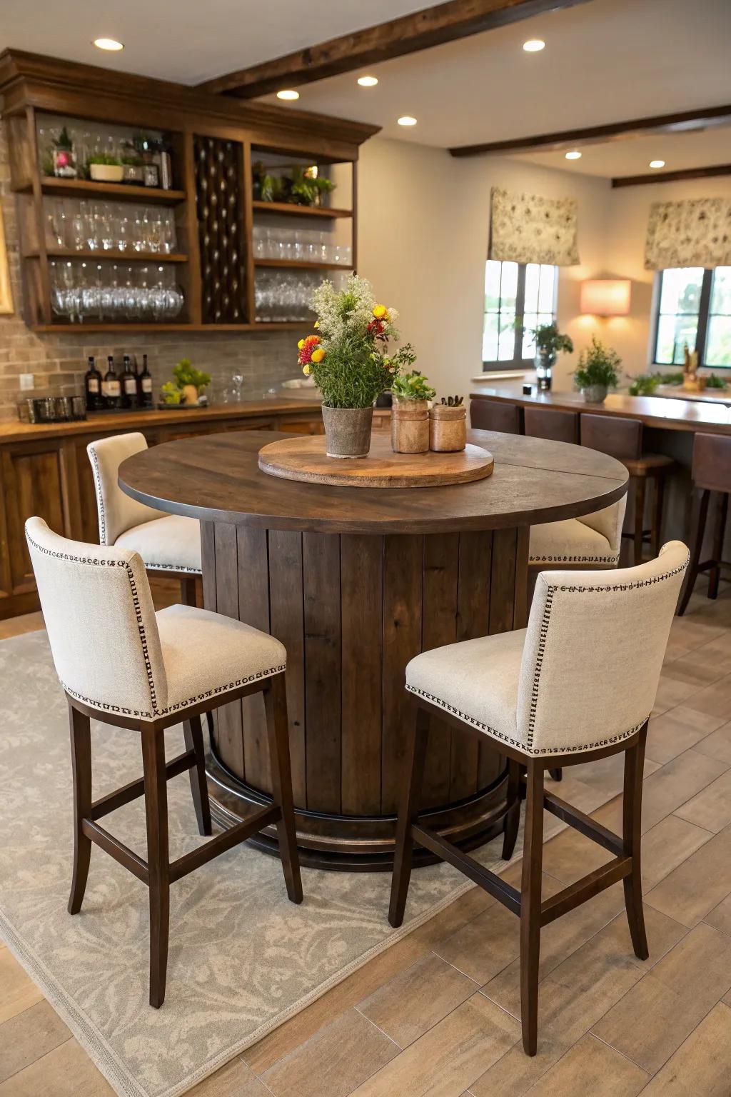 Rounded seating that encourages connection and discussion.