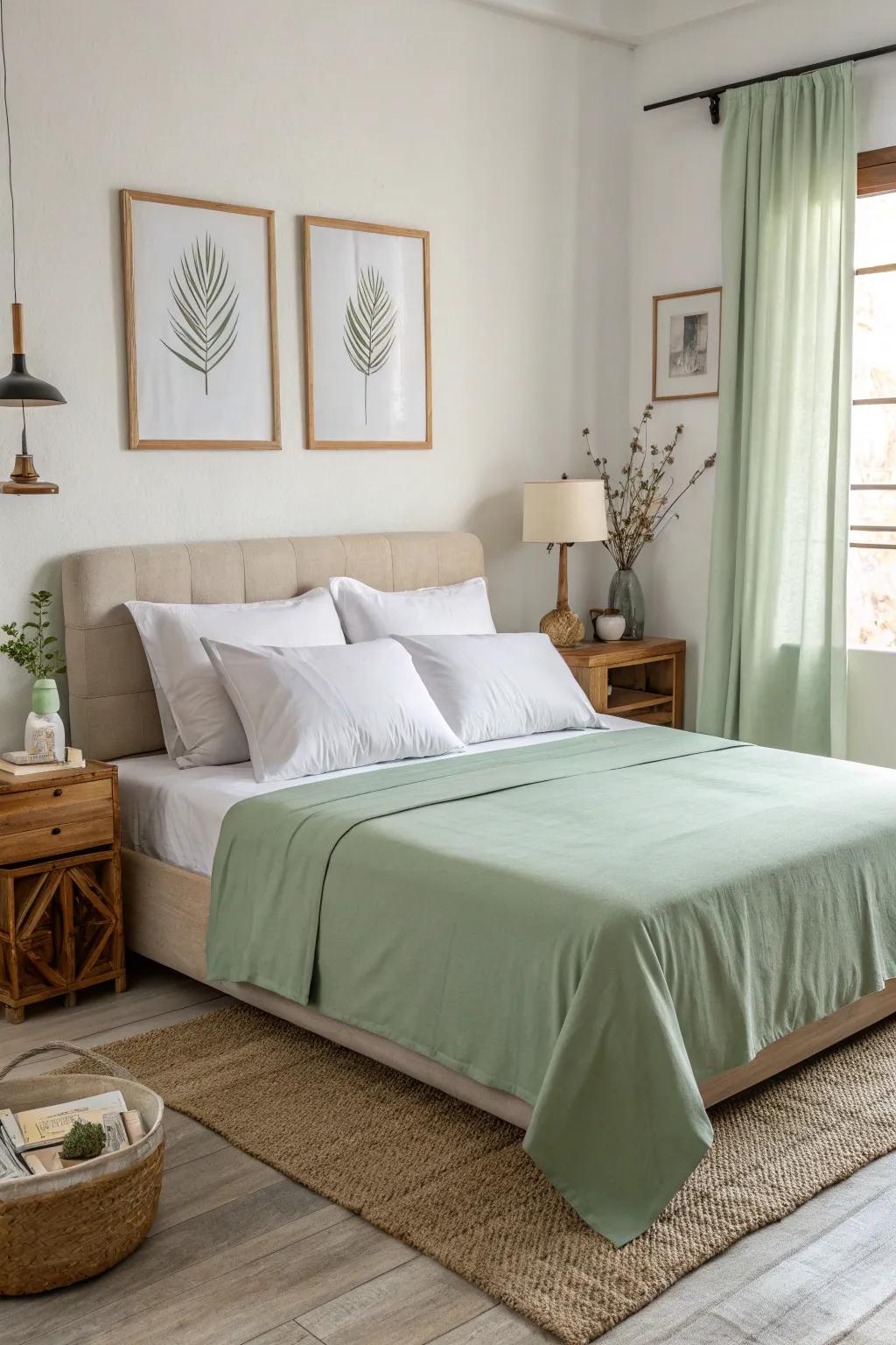 Sage green bedding introduces an element of nature and serenity to any bedroom setting.