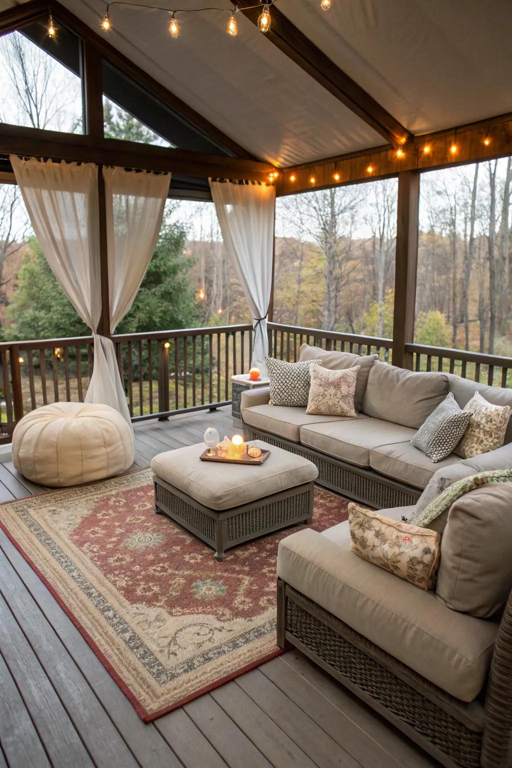 Design an inviting indoor-outdoor lounge on your deck.