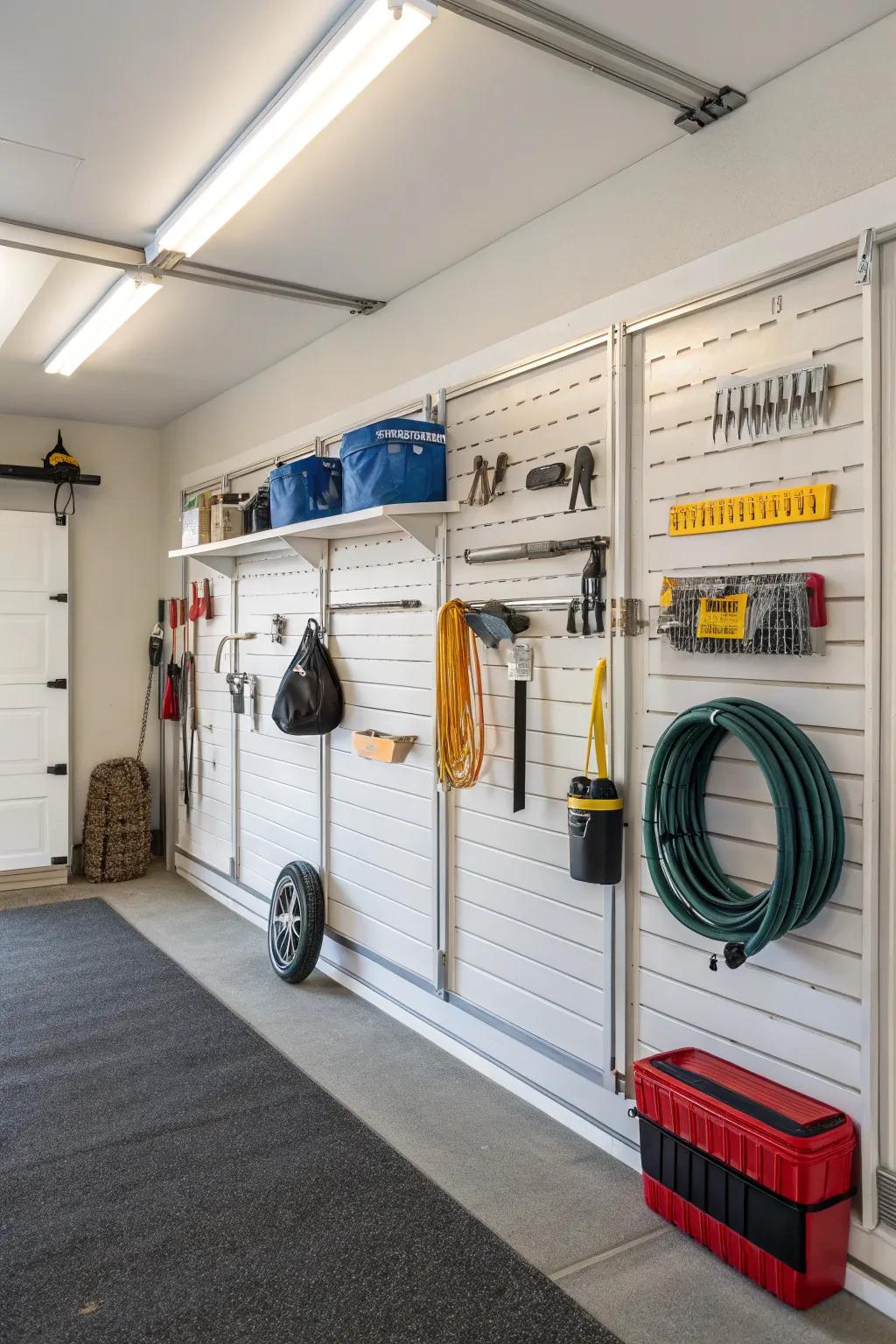 Grooved panels providing versatile storage solutions.