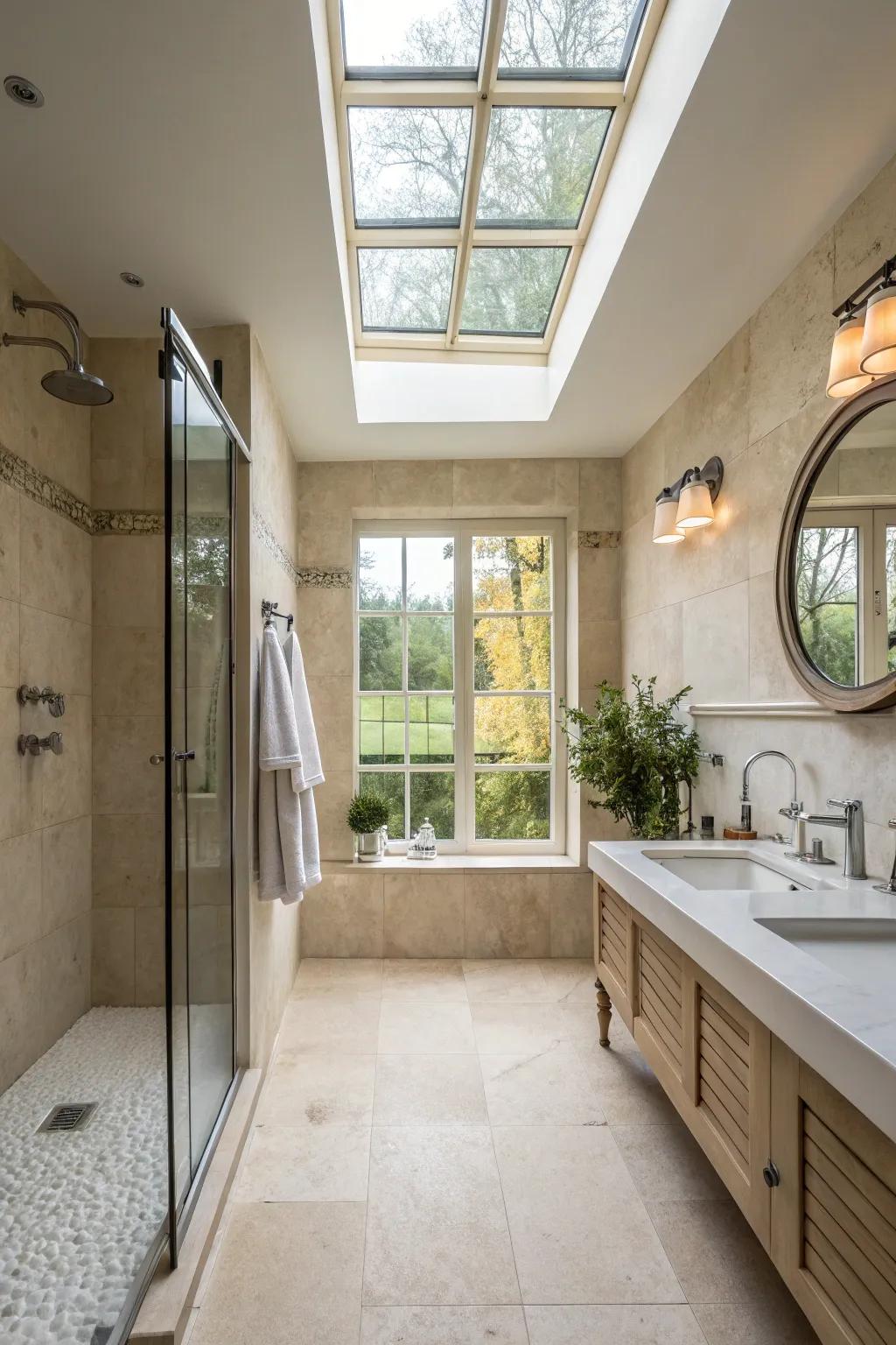 A shower room illuminated with natural light, enhancing its spaciousness.