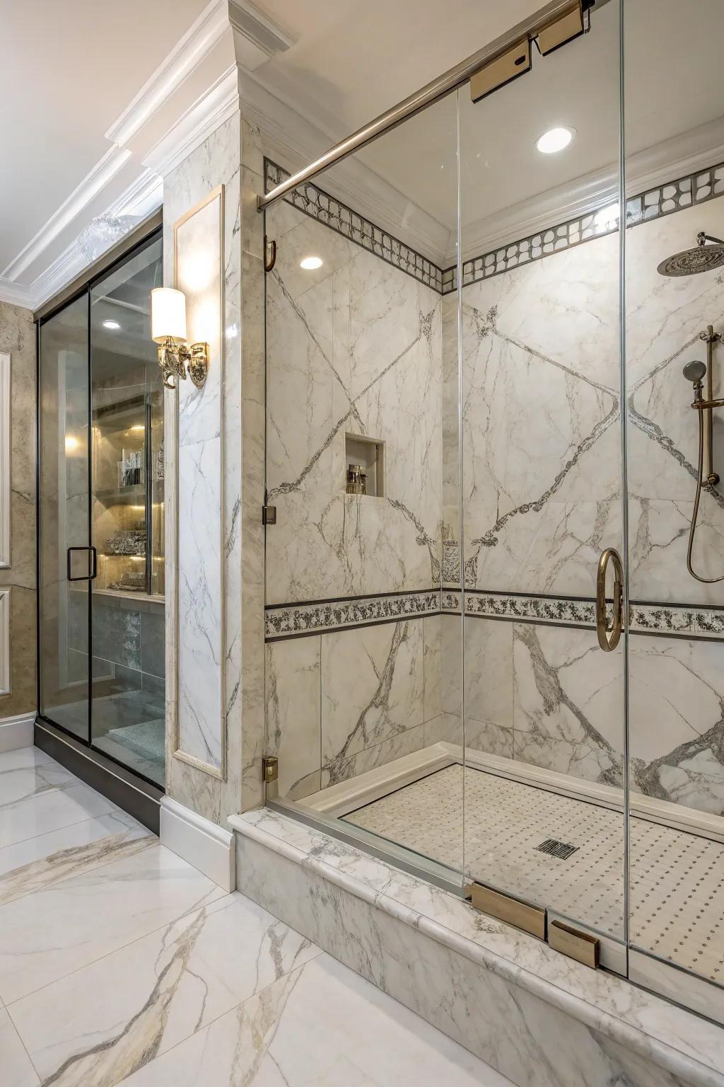 Stone-look tiles introduce a timeless grace to any washroom.