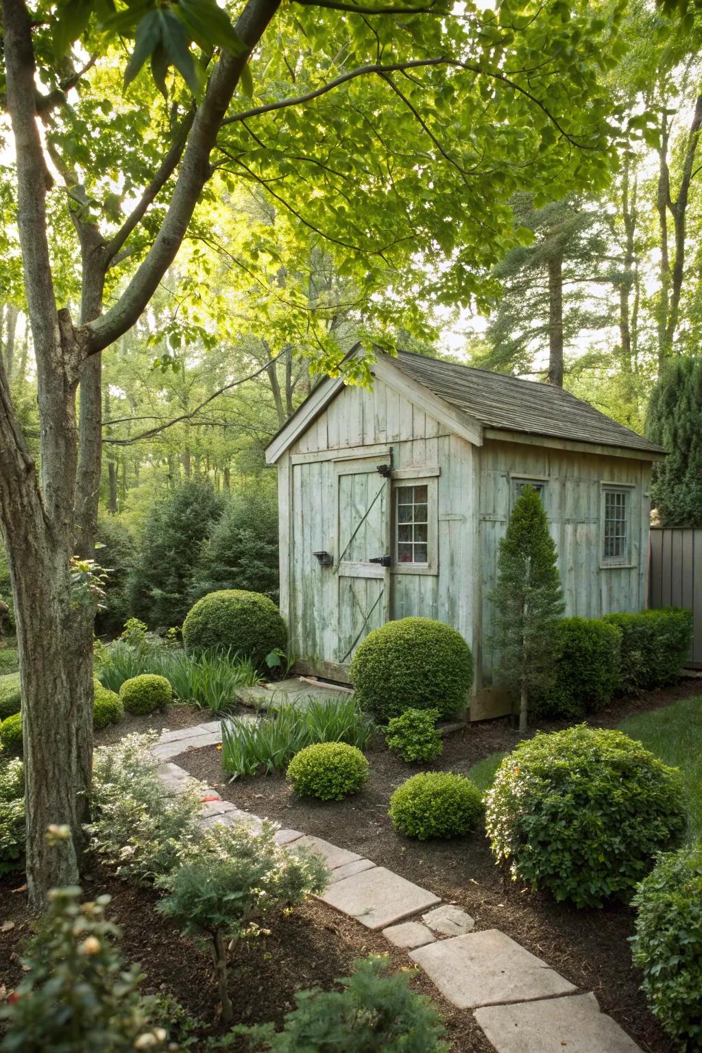 Shrubs and diminutive trees enrich the ambiance of your shed with added dimension and textural appeal.
