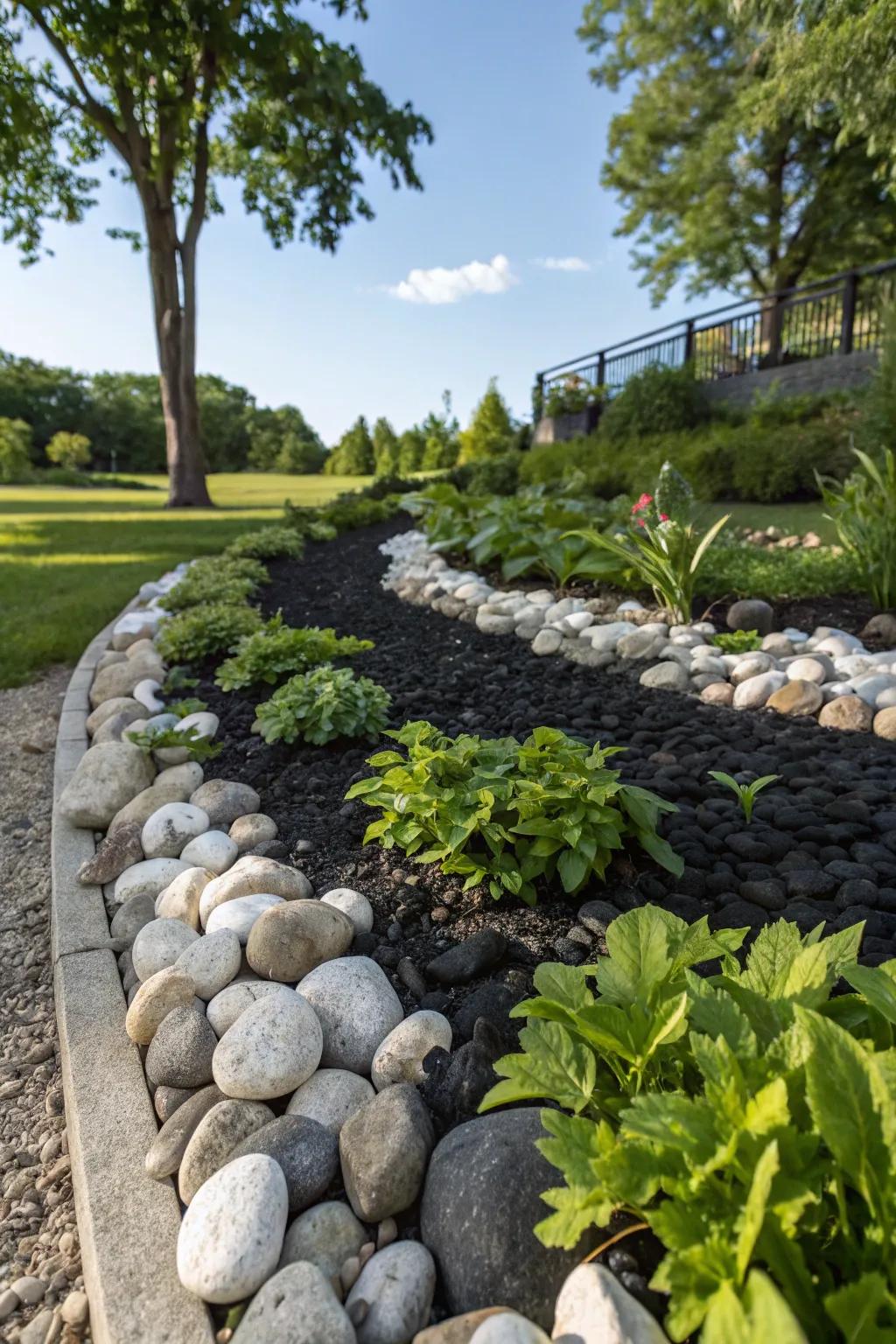 Contrasting rock hues infuse vitality and allure into any garden setting.