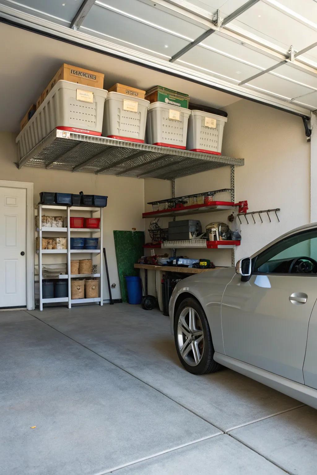 Storing seldom-used items up high helps maintain order.